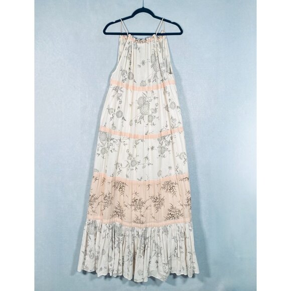 Ulla Johnson Dress Womens L Beige Cotton Tiered Maxi Cottage - Picture 6 of 12